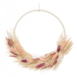 Couronne de fleurs séchées avec une touche de rose à suspendre pour une déco nature bohème assurée ! My Kozy Shop