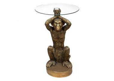 Table à café "Monkey" dorée en verre trempé D40cm - My Kozy Shop