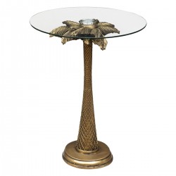Table à café "Palm" doré en verre trempé D40cm - My Kozy Shop
