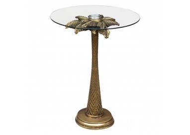 Table à café "Palm" doré en verre trempé D40cm - My Kozy Shop