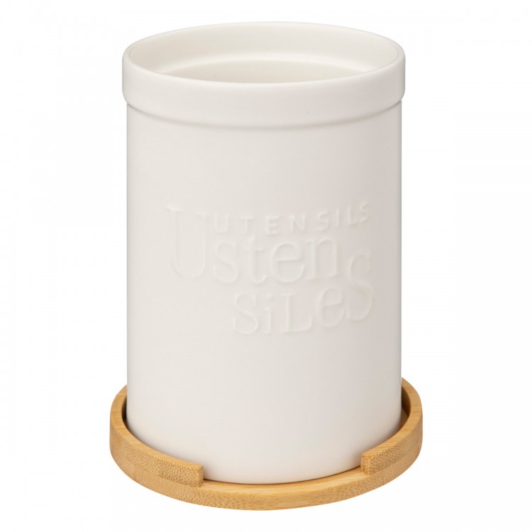 Pot à ustensiles "Natureo" en céramique et bambou blanc - My Kozy Shop Pot à ustensiles "Natureo" en céramique et bambou blanc - My Kozy Shop