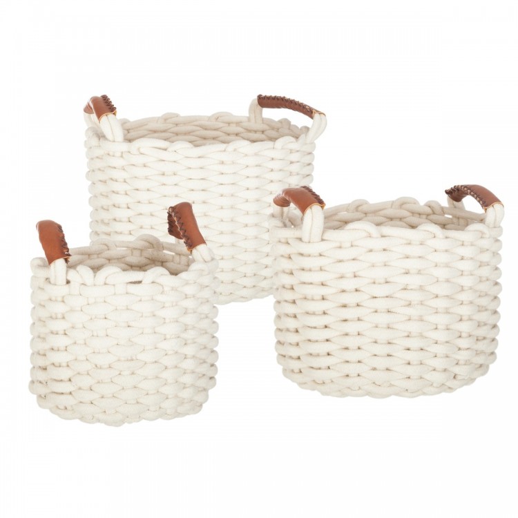 Lot de 3 paniers en tricot rond écru - My Kozy Shop