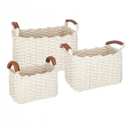 Lot de 3 paniers en tricot rectangulaire blanc - My Kozy Shop