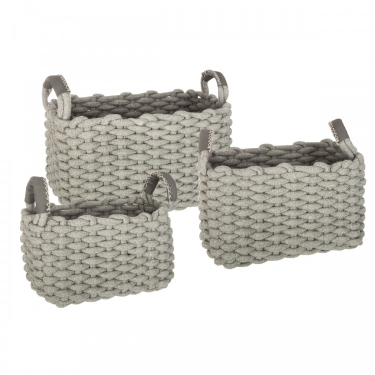 Lot de 3 paniers en tricot rectangulaire gris - My Kozy Shop