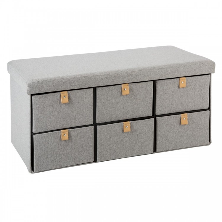 Pouf double pliable en suedine gris 6 tiroirs