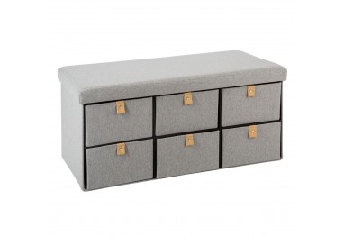 Pouf double pliable en suedine gris 6 tiroirs