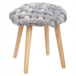 Tabouret en velour gris tricoté Cosy