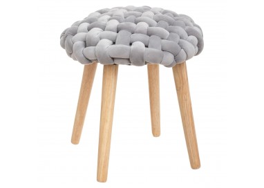 Tabouret en velour gris tricoté Cosy