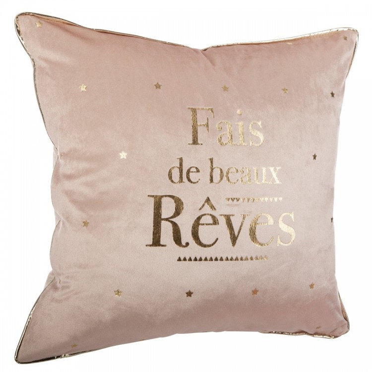 Coussin rêves rose pastel et or