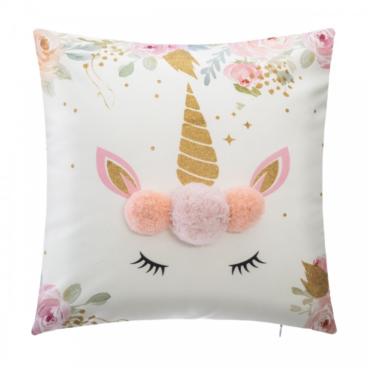 Coussin Licorne pompom relief