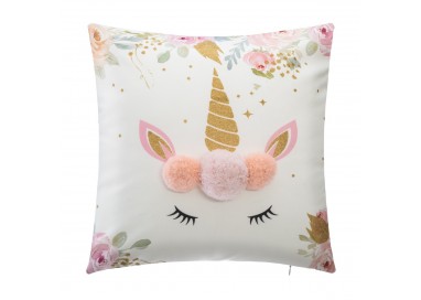 Coussin Licorne pompom relief