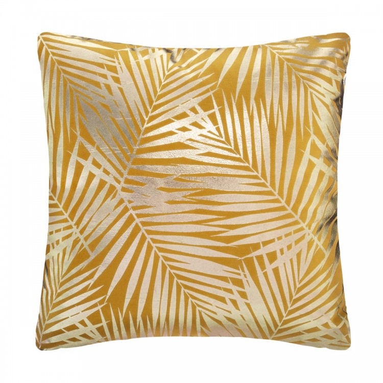 Coussin en velour argent et ocre tropical