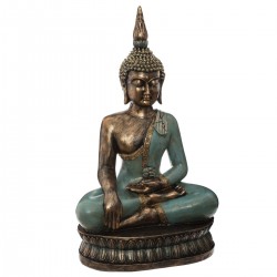 Bouddha assis bleu et bronze
