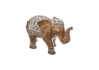 Éléphant résine marron et blanc H12cm