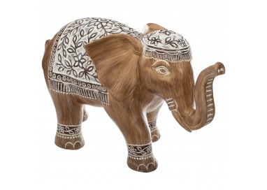 Éléphant résine marron et blanc H24cm