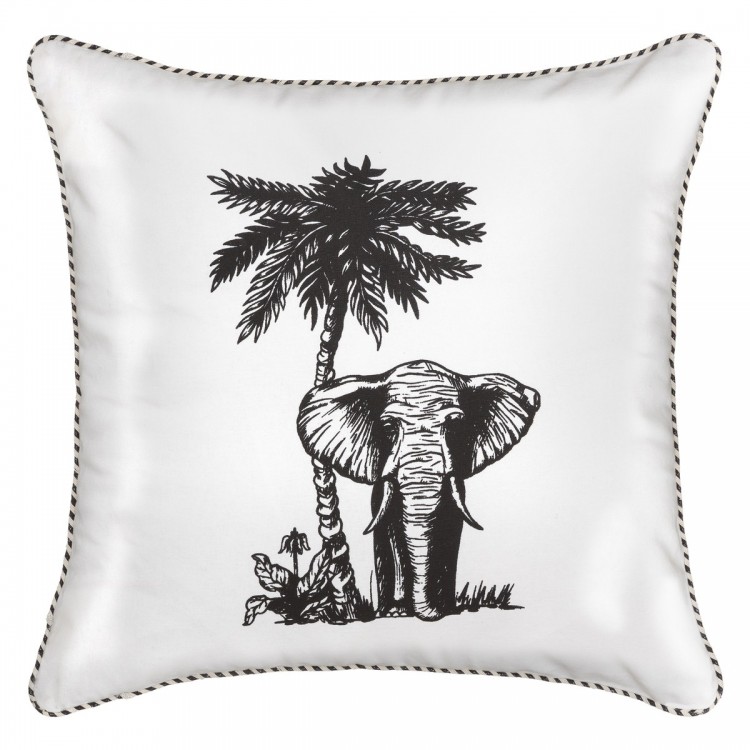 Coussin en coton safari Éléphant noir et blanc