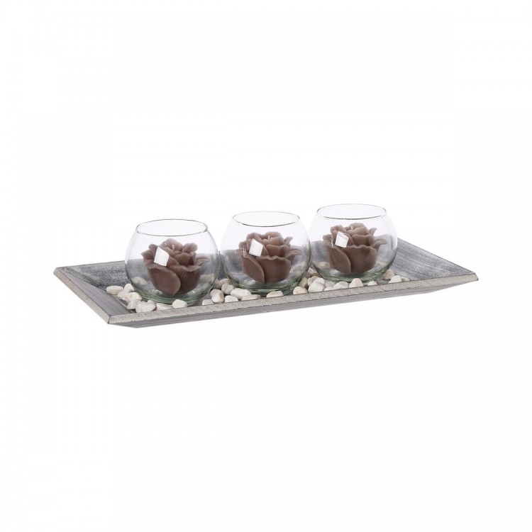Photophore boule et ses 3 bougies - 2 coloris Photophore boule et ses 3 bougies - 2 coloris