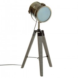 Lampe "Ebor" en pin et acier trépied, H68 cm