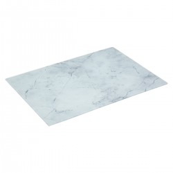 Planche décorative en verre effet marbre blanc.