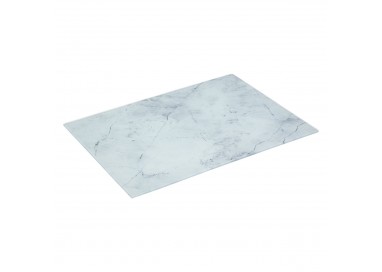 Planche décorative en verre effet marbre blanc.
