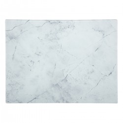 Planche décorative en verre effet marbre blanc.