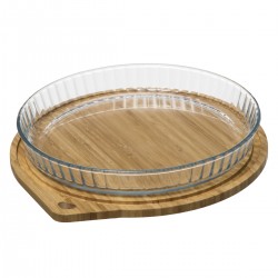 Plat à tarte en verre et son couvercle Bambou