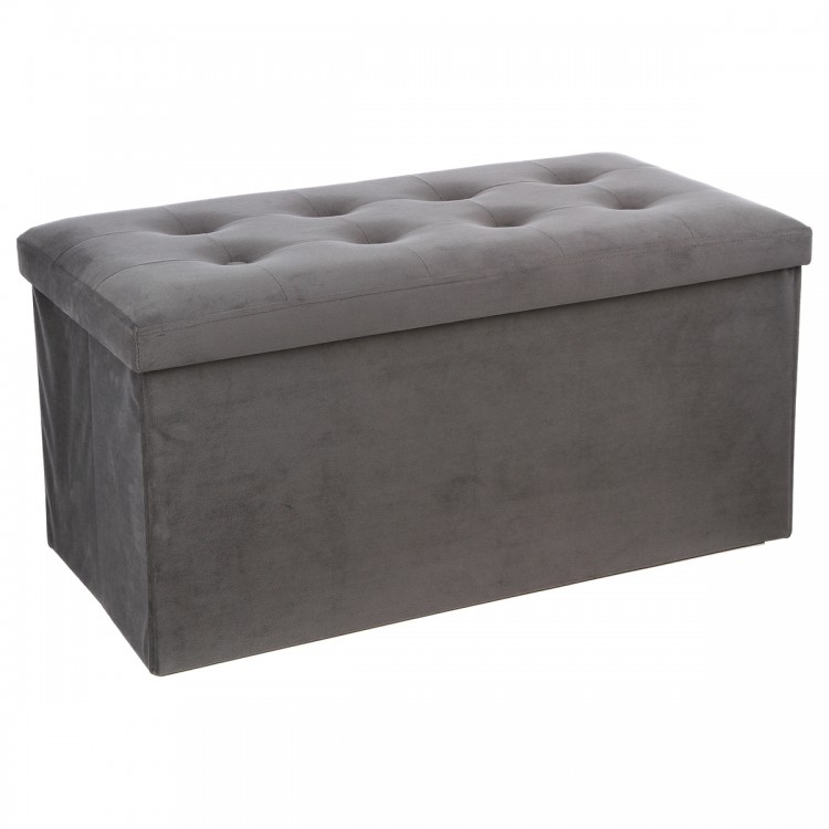 Pouf pliable double "Lysandre" capitonné velours gris - My Kozy Shop