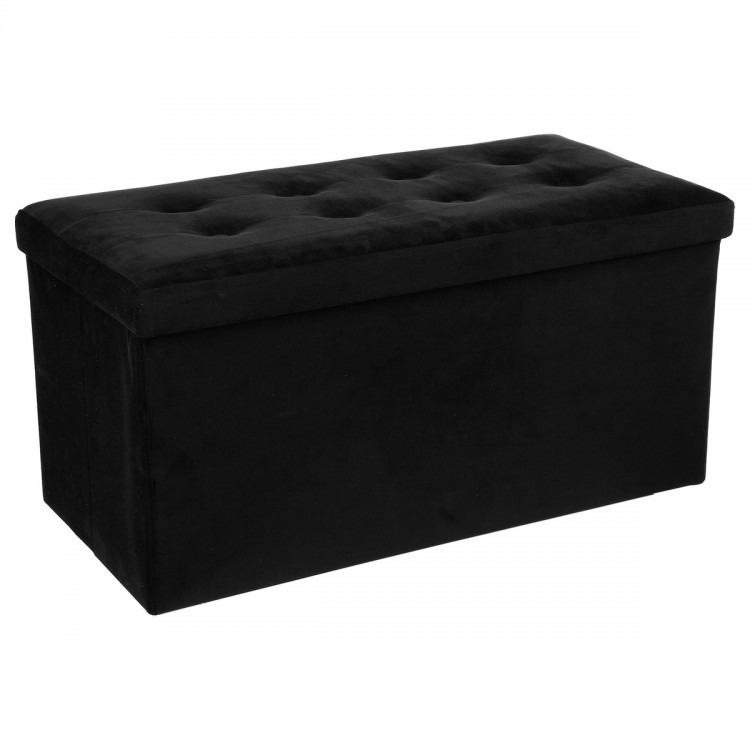 Pouf pliable double "Lysandre" capitonné, en velours noir - My Kozy Shop