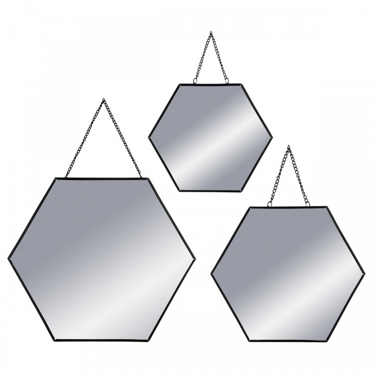 Miroir hexagonal métal et sa chaîne x3 - 2 coloris