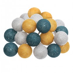 Guirlande led à secteur et ses 20 boules camaïeu bleu, gris, jaune