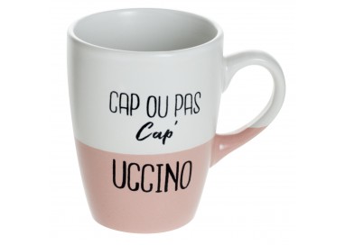 Mug à café "Cap ou pas cap" bicolor blanc et rose pâle en céramique