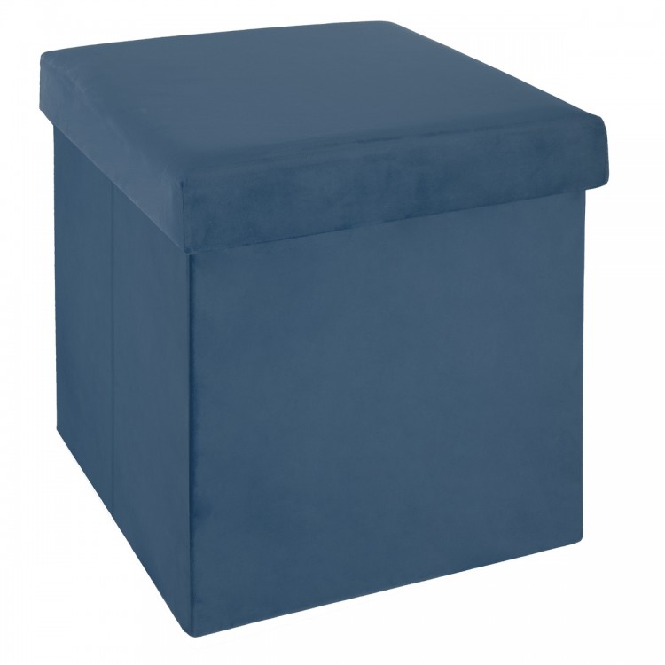 Pouf pliable "Tess" en velours bleu foncé - My Kozy Shop