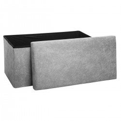 Pouf pliable double en velours côtelé gris