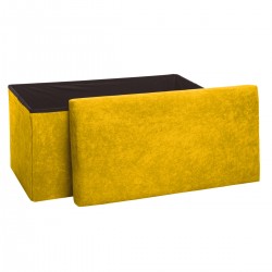 Pouf pliable double en velours côtelé ocre