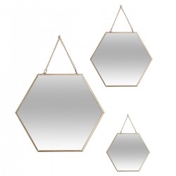 Miroir hexagonal métal et sa chaîne x3 - 2 coloris